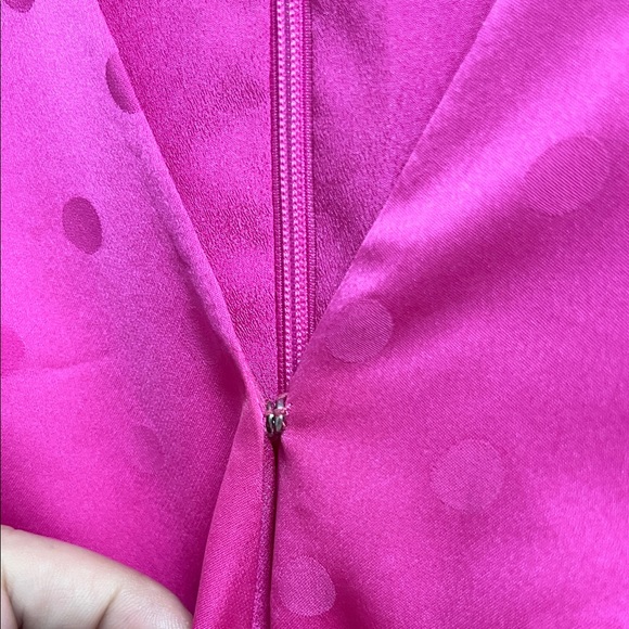 Wayf Barbie Hot Pink Fuchsia Satin Long Sleeve Polka Dot Mini Party Dress Small - Picture 6 of 12